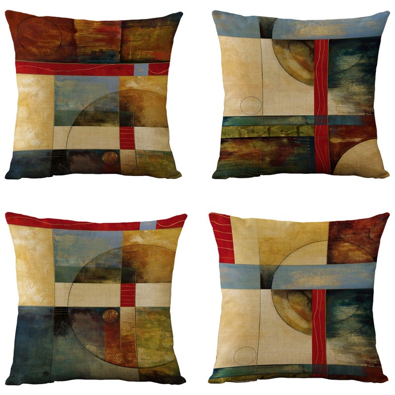 WOMHOPE Set of 4 Vintage Geometric Decorative Throw Pillow Covers Pillow Cases Cushion Cases 18 x 18 Inch for Living Room,Couch and Bed (Geometric) - Image 1